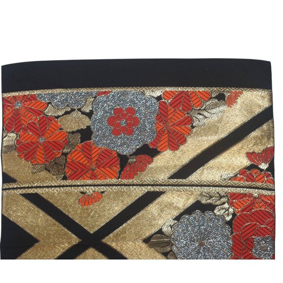 Japanese Obi Sash Kimono Belt Metallic Embroidered Flowers - Picture 4 of 10